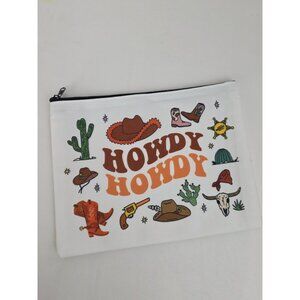New Howdy Howdy Western Themed Zippered Canvas Pouch Bag Makeup Toiletries